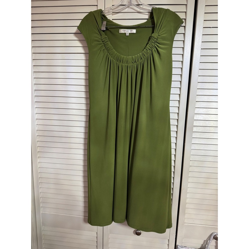 Evan Picone Dress Cap Sleeve Stretch‎ Pleated Green